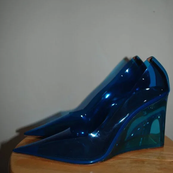 Amina Muaddi Ane PVC Glass 95mm Wedge pumps - Sz 10.5 US / 40.5 EU